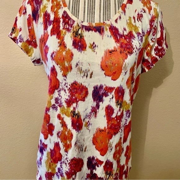Daisy Fuentes Top Large Cream Orange Purple Gold Abstract Floral Cotton - Picture 3 of 14